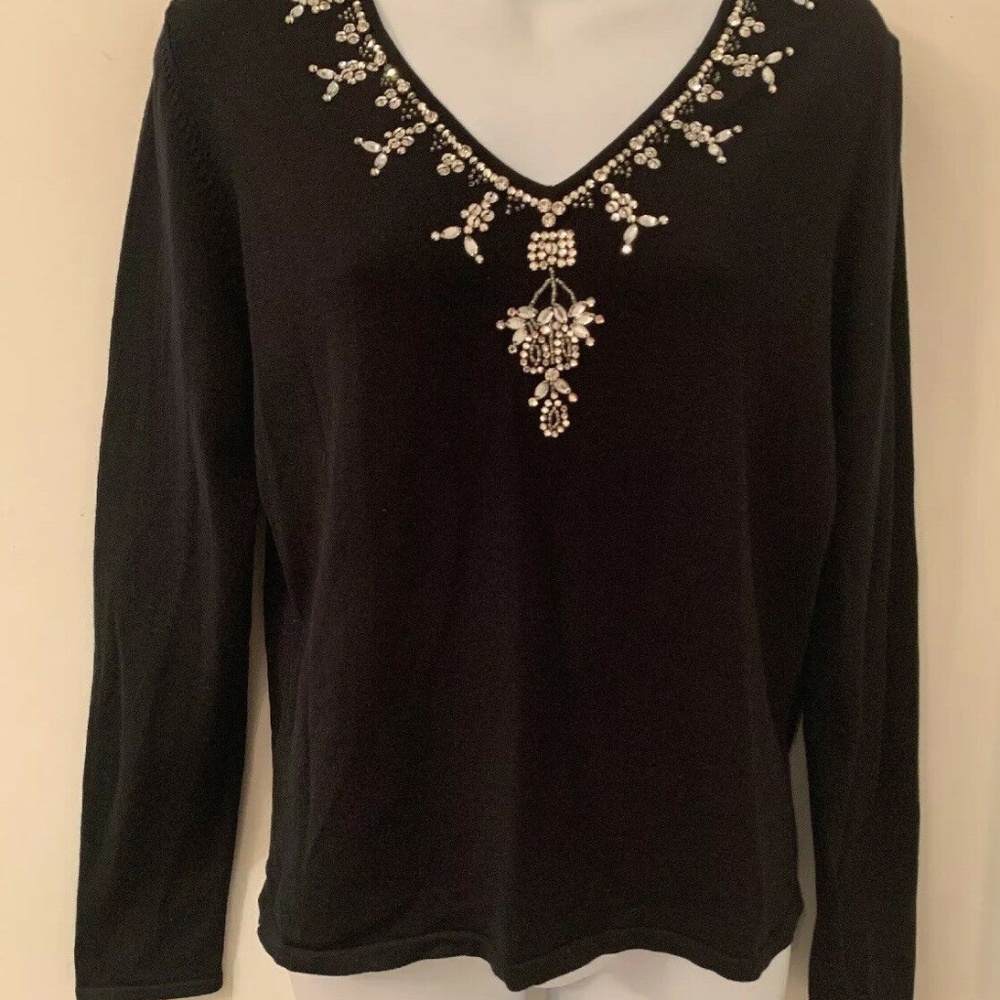 Belford black silk stretch sweater top embellished